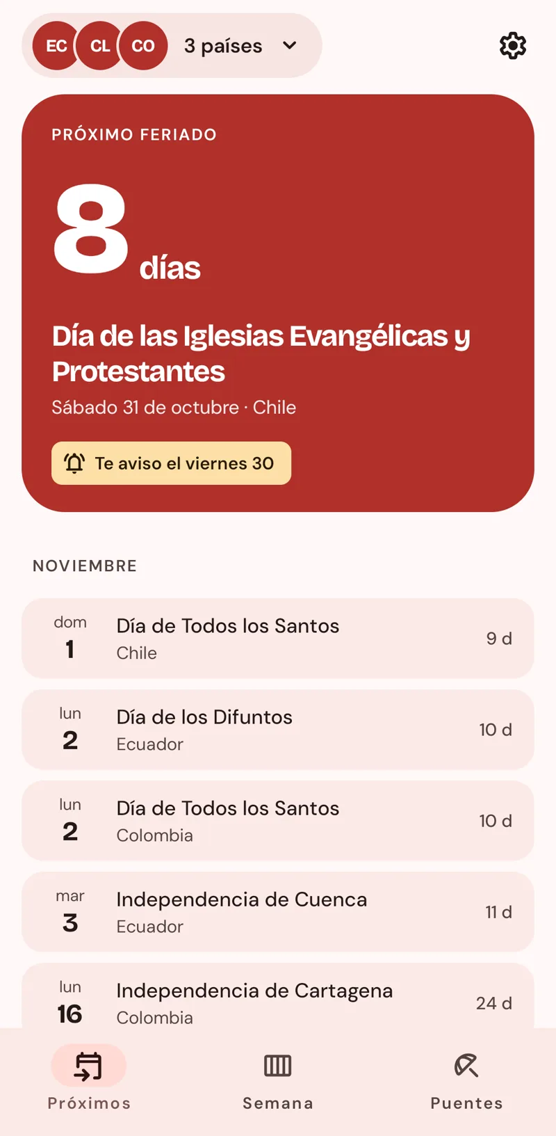 Feriados, screen 1