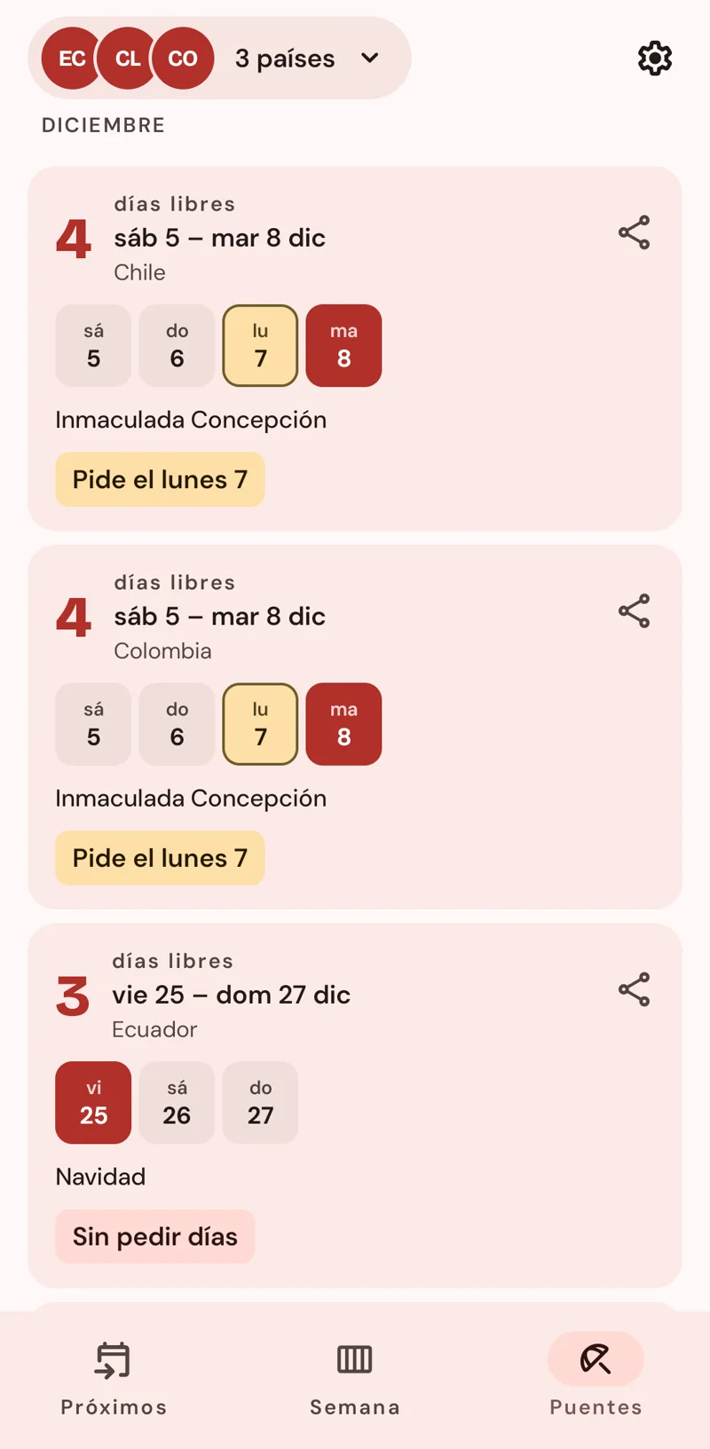 Feriados, screen 2